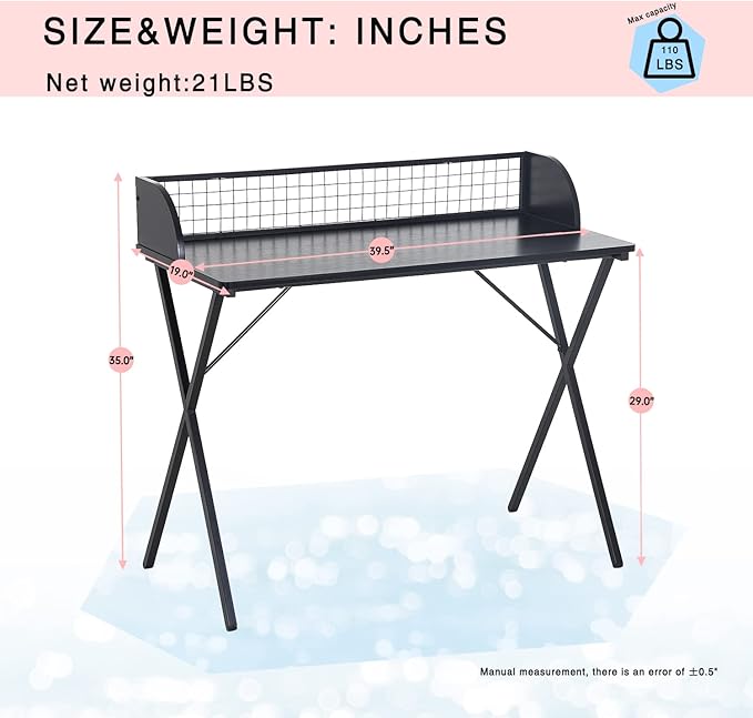 Computer Writing Desk 39 inch Sturdy Home Office Table with A Baffle to Keep Items from SlippingHome Office Desk Workstation Black