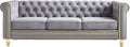 Homtique Modern Sofa Couch 3 Seater Couch Comfy Velvet Sofa with Button Tufted Rolled Arms and Gold Legs for Living Room Home Studio/Office Bedroom Grey