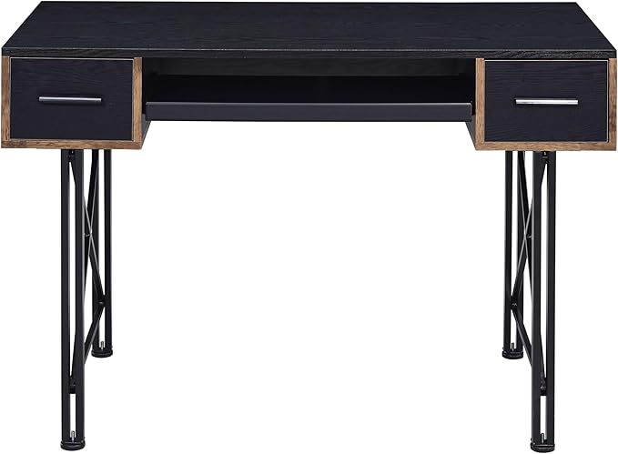 Home Office Desk Black Computer Desk with Keyboard TrayWood+Metal