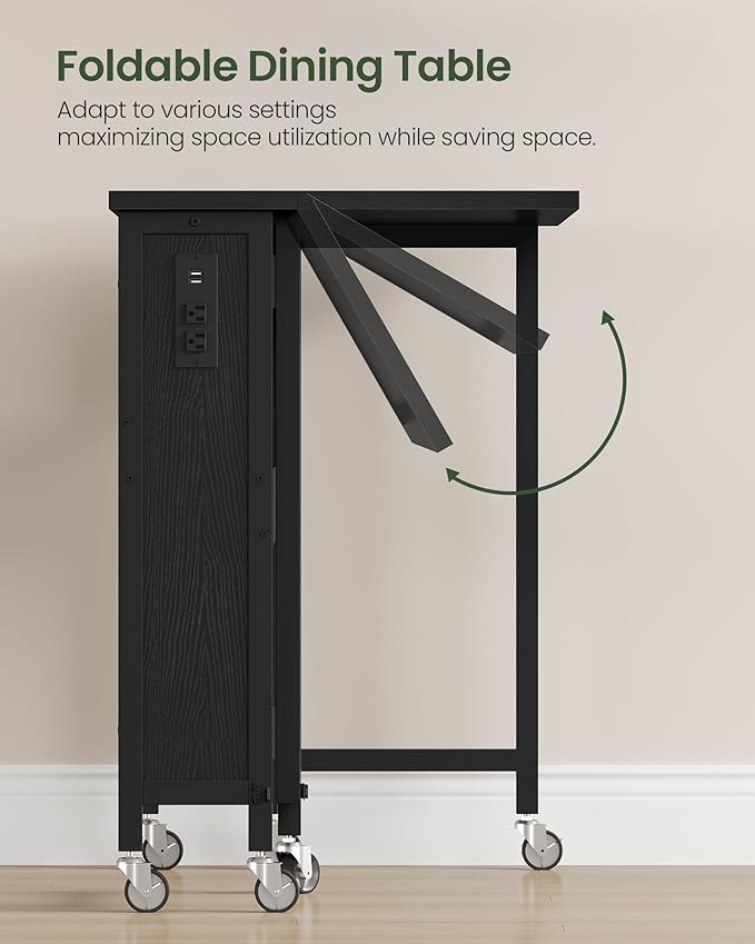 31.5 Modern Folding Computer Desk with Power Outlets Wheels Storage Perfect for Small Spaces Black TDN01UBB