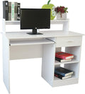 Farmhouse Wooden Executive DeskPC Laptop TableModern Home Office Computer DesksStudy Writing Desk Workstationwith Keyboard Trayfor Small Spaces Living Room Bedroom Study Room Office (White)
