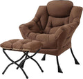 Tiita Lazy Chair with Ottoman Brown Modern Large Accent Chair Comfy Leisure Sofa Armchair with Ottoman Reading Chair with Footrest for Bedroom Living Room Dorm Rooms Brown