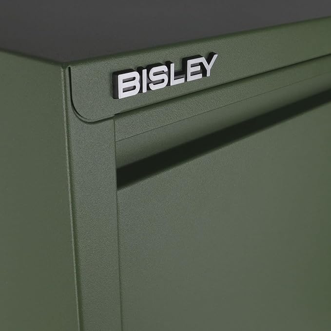 Bisley 2-Drawer Flush Front Vertical File Cabinet - Olive Green 2 Hanging File Drawers Powder-Coated Steel Locking Drawers
