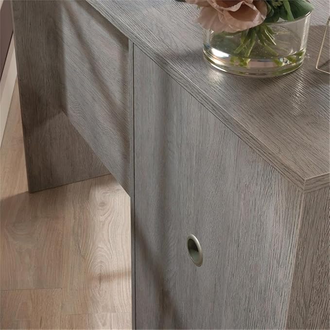 Pemberly Row Contemporary Engineered Wood Desk Ashen Oak Finish 47 in Wide with File Drawer Open Shelf Cord Management System Modern Home Office or Workspace Furniture