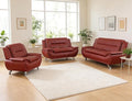 3 Piece Living Room Furniture Sets Faux Leather Sofa Set Modern Sofa Couches with Sturdy Legs Office Sectional Sofa Set Easy Clean Loveseat Couch Chair for Living Room/Bedroom/Office Red