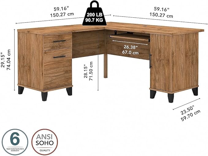 Bush Furniture Somerset L Shaped Desk with Storage in Fresh Walnut Corner Computer Table for Home Office