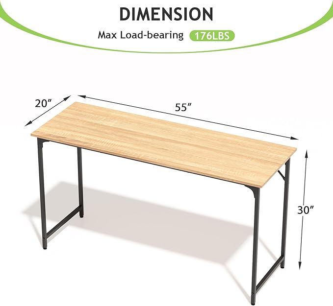 55 Inch Office Desk Modern Simple Style Computer Desk and Study Table with Sturdy Metal Frame Writing Work Desk for Home Office Gaming Desk for Gaming Room Nature