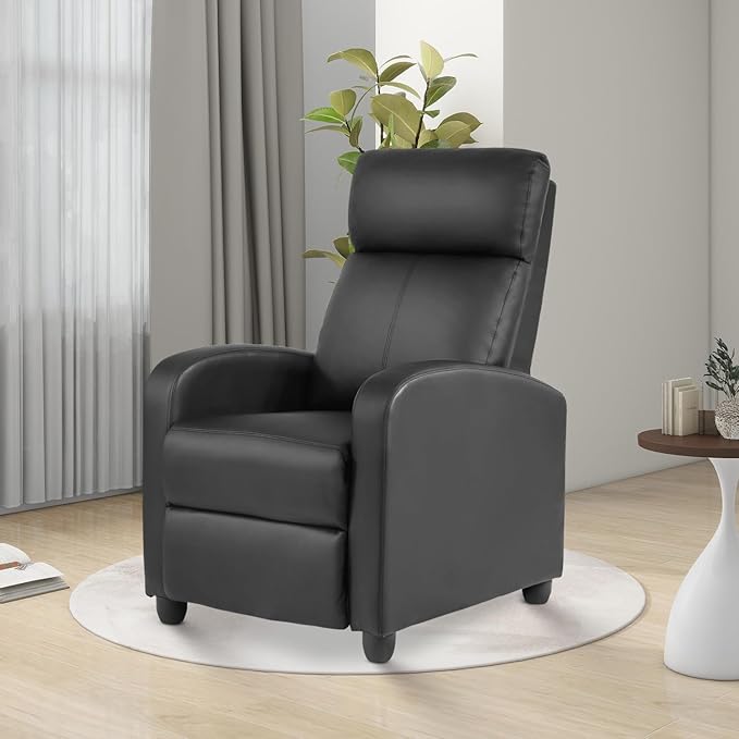 Recliner Chair PU Leather Massage Single Sofa Home Theater Seating Breathable Padded Reading Sofa with Footrest for Bedroom Living RoomBlack