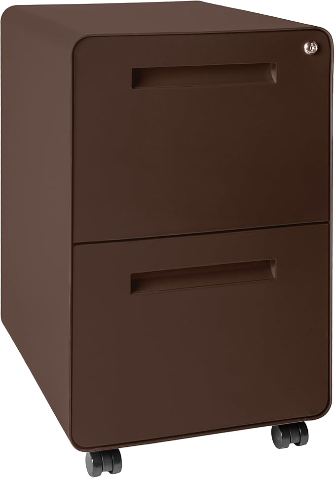 Laura Davidson Furniture Stockpile 2 Drawer Mobile File Cabinet with Lock - Under Desk Metal Filing Cabinet Legal/Letter File Folders Wheels and Stationary Feet Pre-Assembled Dark Brown