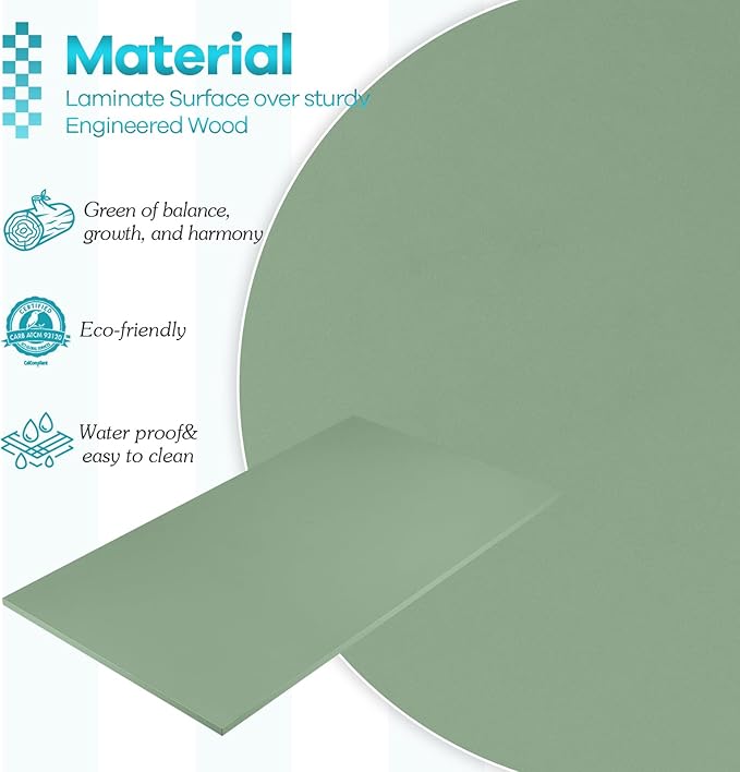 Kaboon Universal Tabletop 23.62 D x 59.1 W Green One Piece Wood Table Top for Standing Desk Reversible Melamine Countertop for Home Office