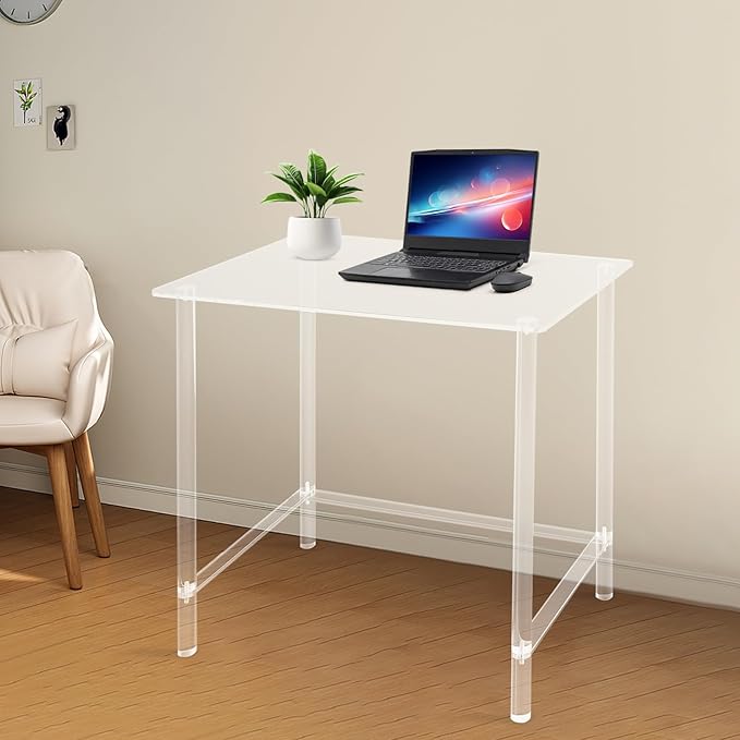 Acrylic Desk 29.5 L x 19.7 W x31.5 H Clear Desk for Laptop Study Writing Rectangular Shaped Computer Desk for Office Living Room Bedroom Easy Assembly