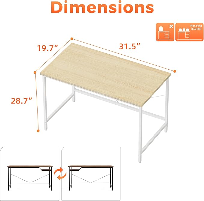 Mericonia 32 inch Computer Desk 0.6 Thick Modern Simple Study Writing Table Office Desk for Home Bedroom Office