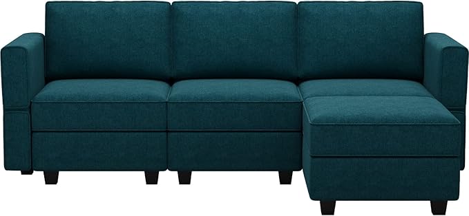 Belffin Small Sectional Sofa Modular L Shaped Couch 3 Seater Sectional Couch Convertible Chaise Ottoman with Storage Peacock Blue