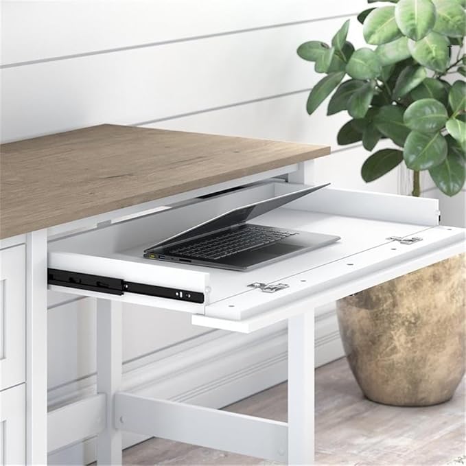 Pemberly Row 54W Computer Desk with Drawers and Organizer Shiplap Gray and White Finish Engineered Wood Modern Farmhouse Style 54W x 23D Home Office Desk with Storage