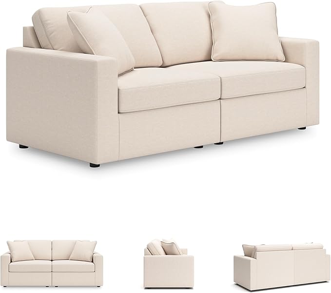 Signature Design by Ashley Modmax Coastal Modular Stain Resistant 2-Piece Loveseat with Removable Covers and 2 Accent Pillows Beige