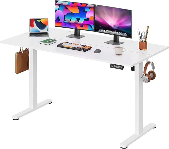 DEVAISE 55 x 28 Inches Electric Standing Desk Adjustable Height Stand up Desk 28 Deeper Desktop Sit to Stand Desk with 3 Memory Preset Adjustable Computer Desk for Home Office (White)