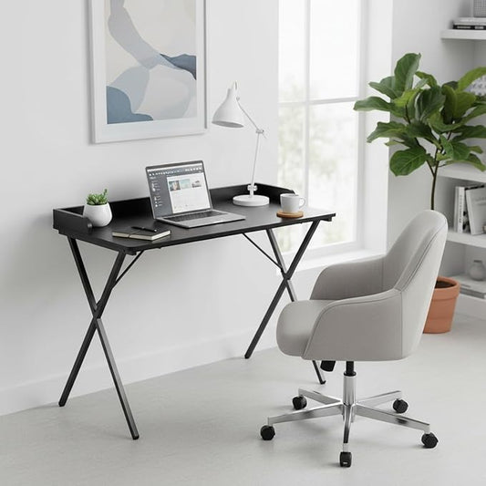 Homy Casa Modern Black Computer Desk with X-Frame Metal Legs 39.4 x 19.7 Writing Table Raised Edge Minimalist Home Office Workstation
