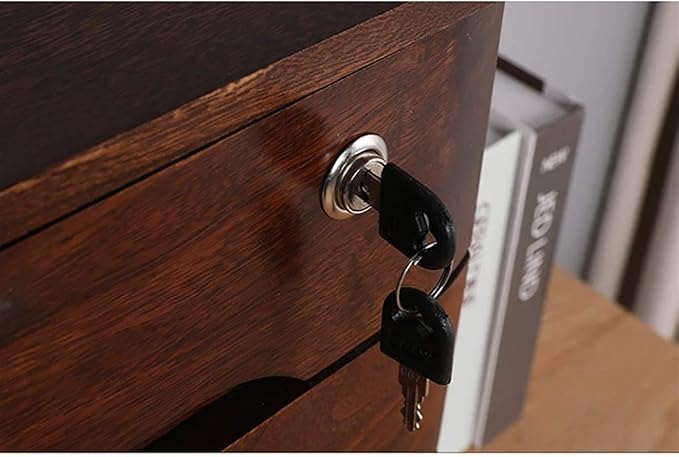 Desktop Storage Box with Drawers - Desktop File Cabinet Laptop Stand Wooden Storage Box Makeup Storage Drawers Cabinet Desktop Storage Box with Lockable Drawers for Office and Home