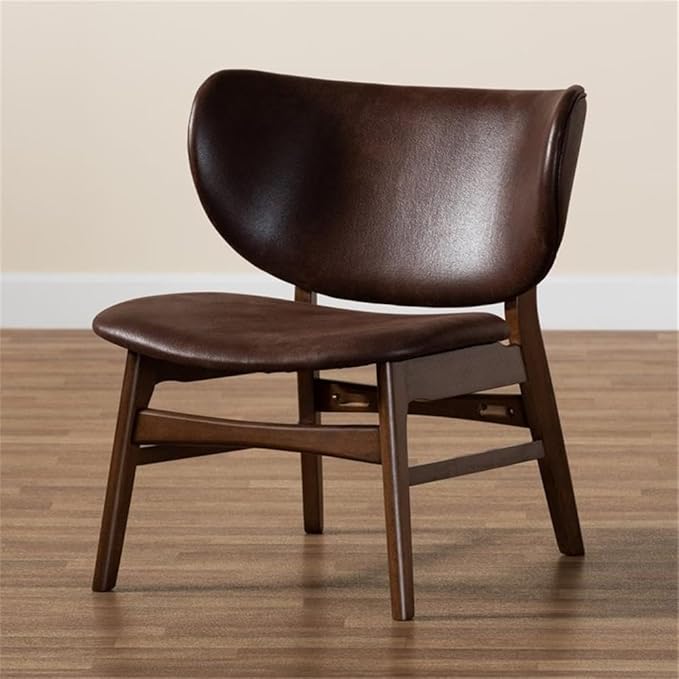 Baxton Studio Marcos Mid-Century Modern Dark Brown Faux Leather Effect and Walnut Brown Finished Wood Living Room Accent Chair