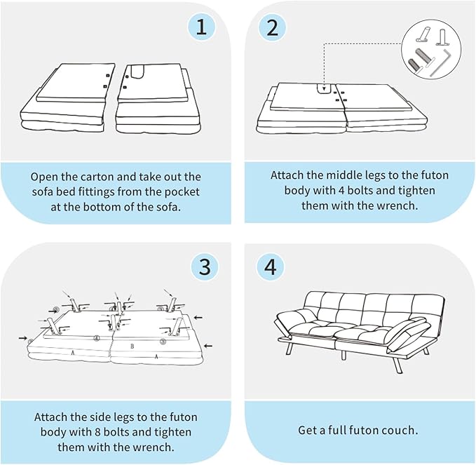 MUUEGM 71” Convertible Futon Sofa Bed Upholstered Small Futon Couches with Adjustable Backrest Loveseat Sleeper Bed for Compact Living Room Studio Office (Light Grey)