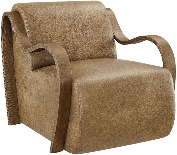 Modway Atrium Vegan Leather Upholstered Lounge Chair in Toast with Sculptural Bentwood Arms – Mid-Century Modern Accent Armchair for Living Room or Bedroom