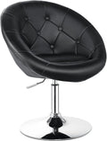 Giantex Vanity Height Adjustable Makeup Tufted Round Back Bar Chrome Frame Leather Modern Swivel Accent Chairs Black