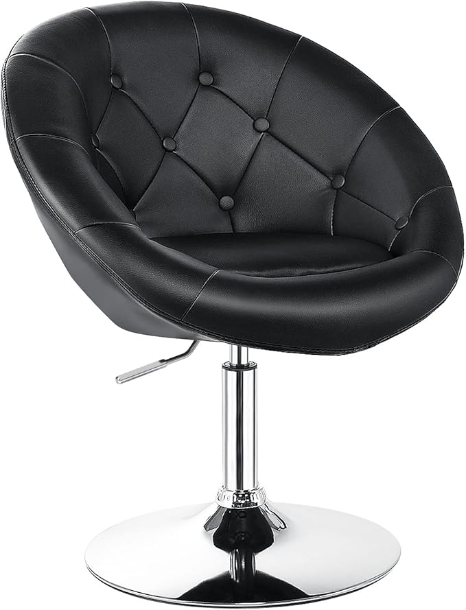 Giantex Vanity Height Adjustable Makeup Tufted Round Back Bar Chrome Frame Leather Modern Swivel Accent Chairs Black
