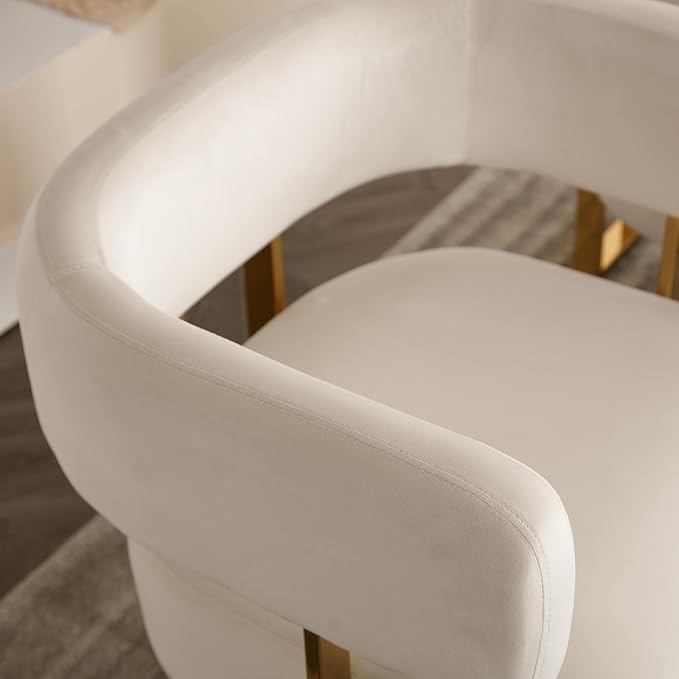 Modern Barrel Accent Chairs Set of 2 Living Room Side Chairs with Golden Metal Legs Soft Velvet Upholstered Reading Armchairs for Bedroom/Reception Room/Lounge/Office Ivory