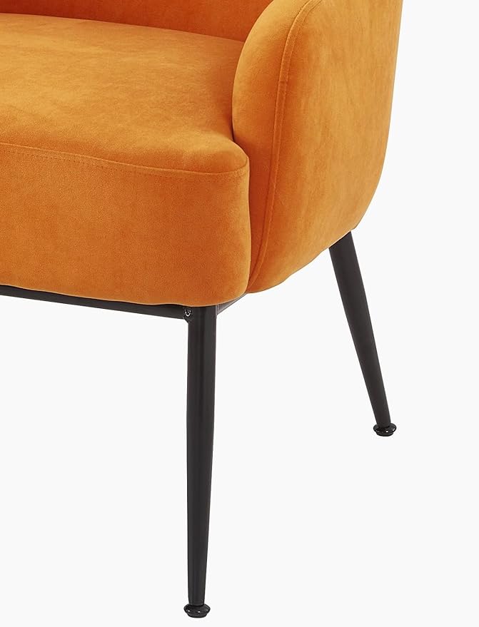 Modern Velvet Armchair with Channel Back Design Black Metal Legs and Soft Upholstery Comfortable Seating for Living Room Bedroom or Office Red Orange