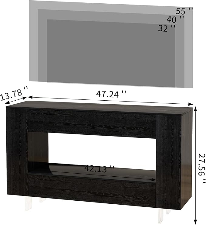 TV Stand for 55 Inch with 2 Large Drawers &amp Hidden Storage Cabinets Modern Farmhouse Entertainment Center Television Stands for Living Room Bedroom Black Wood Grain