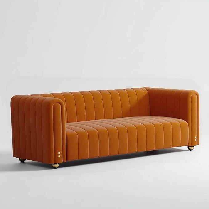 82 Deep Seat Sofa - Gold Leg Modern Couch with Serpentine Springs 750LBS Capacity &amp Fade-Resistant Fabric for Living Room (Emerald Green/Burnt Orange/Classic Black) (Orange 3S)
