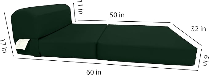 D&ampD Futon Furniture Sleeper Chair Folding Bed Studio Sofa Guest Folded Mattress High Density Foam (70 x 32 x 6 Hunter Green)