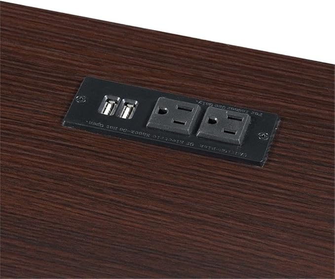 Pemberly Row Trestle Desk Espresso Wood Finish 47 in x 20 in x 29.25 in Charging Station with USB Ports 2 Fixed Shelves Contemporary Style Home Office Desk for Work or Study