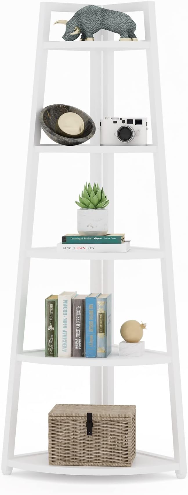 LITTLE TREE 5 Tier Tall Corner Shelf 70 Inch Corner Bookshelf Bookcase for Small Space