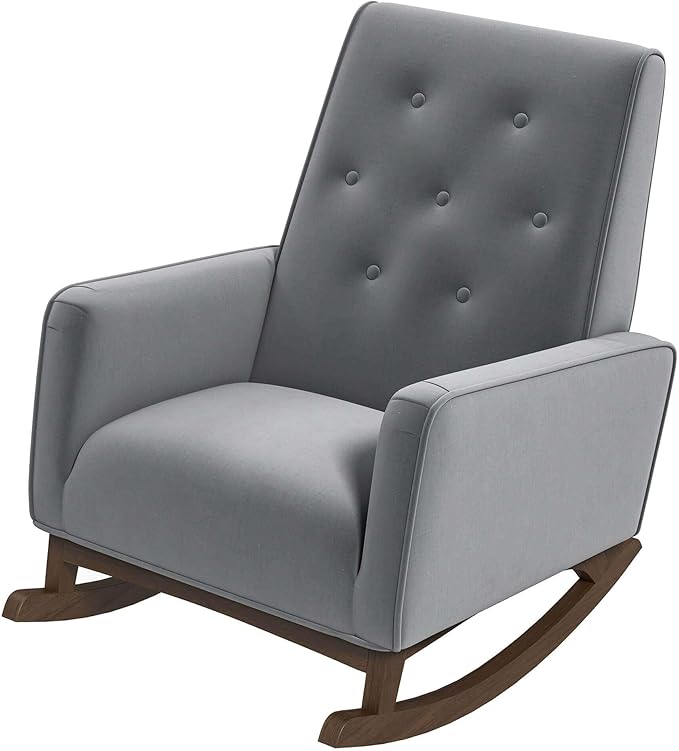 Demetrius Light Grey Fabric Rocking Chair - Living Room Accent Chair Nursery Glider Chair Maximum Weight Capacity 300lbs