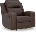 Signature Design by Ashley Lavenhorne Contemporary Faux Leather Upholstered Manual Rocker Recliner with 2 Cup Holders Dark Brown