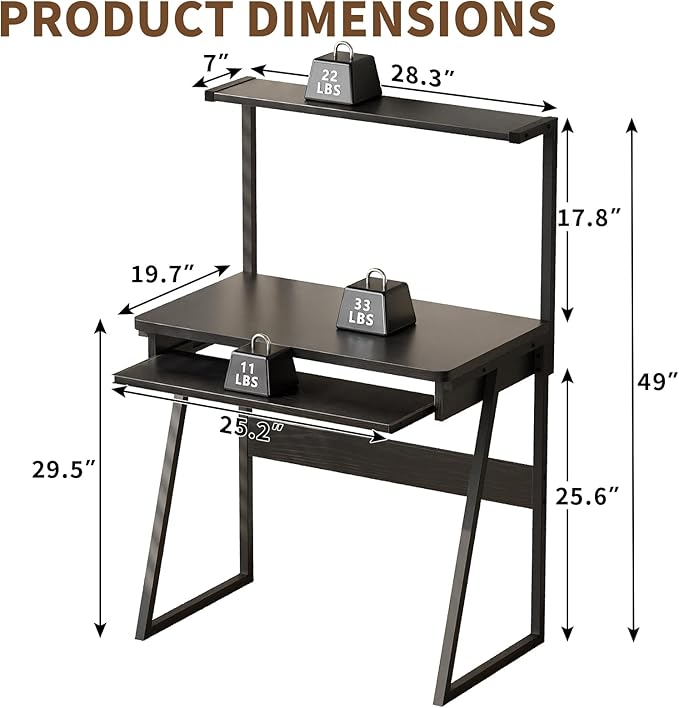 ALISENED 2-Tier Small Computer Desk with Keyboard Tray Compact Laptop Table Workstation Freestanding Ladder Desk Writing Gaming Desk with Storage Hutch for Small Spaces Study Home Office Black