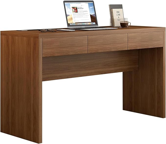Executive Desk with Drawers Computer Desk with Drawers with Pre-Embedded Slots 55 inch Modern Walnut Home Office Desk with Charging Station for Study Living Room Bedroom