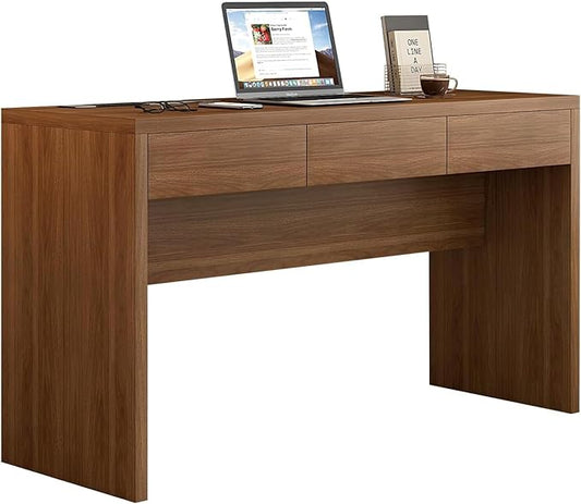 Executive Desk with Drawers Computer Desk with Drawers with Pre-Embedded Slots 55 inch Modern Walnut Home Office Desk with Charging Station for Study Living Room Bedroom