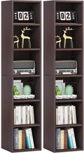 LITTLE TREE 70.9 Inch Tall Narrow Bookcase Set of 2 Modern Bookshelf 6 Tier Cube Display Shelf Storage Organizer for Small Space Brown