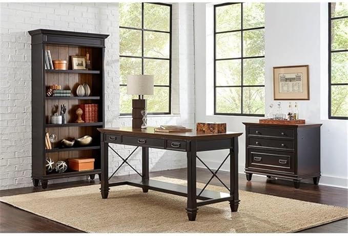Pemberly Row Wood Lateral File Cabinet Locking Legal/Letter Drawers Black Finish 36 W x 21 D x 31 H Durable Construction Vintage Style Office Filing Storage for Documents