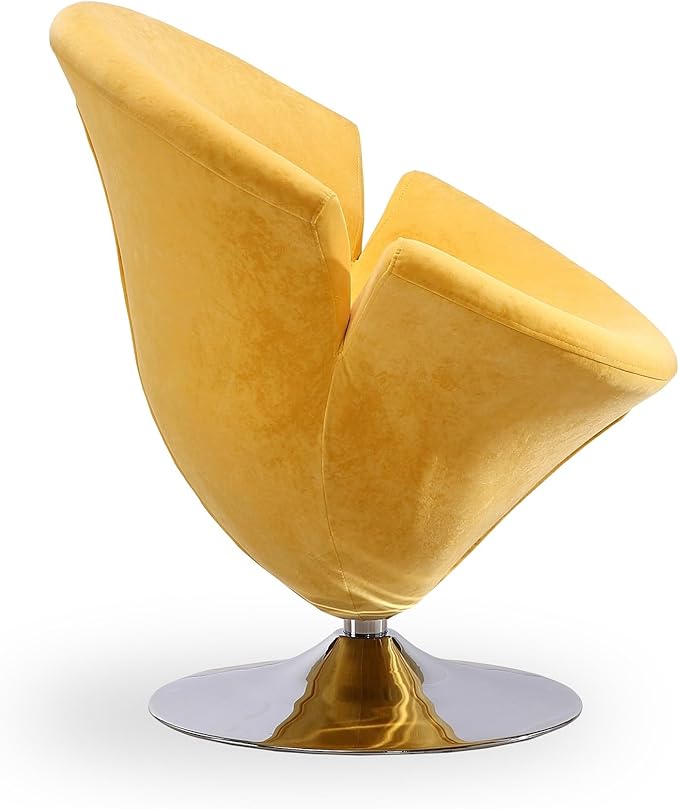 Manhattan Comfort Tulip Swivel Accent Chair Set of 2 with 360° Turn Modern Flower Inspired Design Soft Velvet Upholstery Polished Chrome Base No Assembly Required 300 Lbs Capacity Yellow