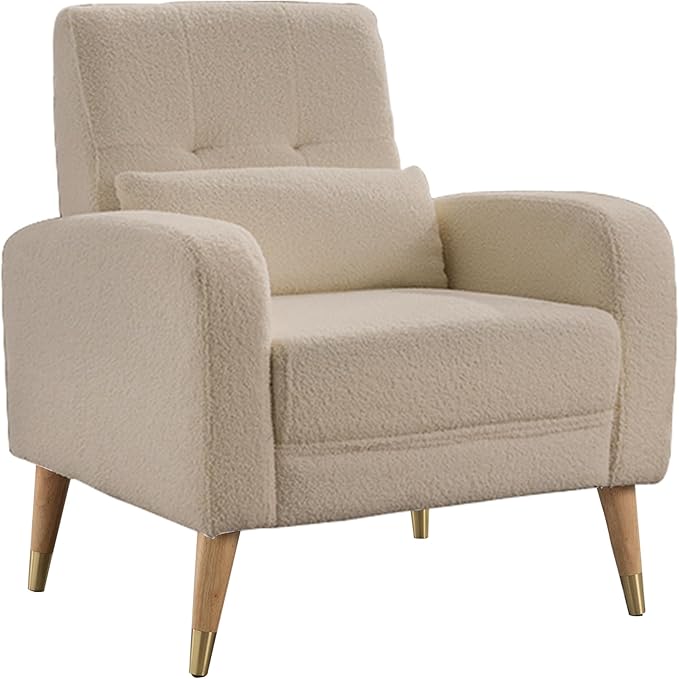 Dolonm Mid-Century Modern Accent Chair Upholstered Armchair Living Room Chair Comfy Single Sofa Chair with Sturdy Legs Polyester Fabric Chair for Living Room Bedroom Camel