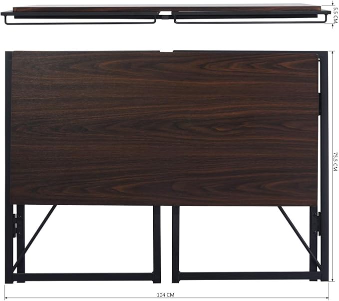 Homy Casa 39.4 Inch Foldable Laptop Desk Space-Saving Computer Table with No Assembly Required Sturdy Metal Frame Minimalist Design for Home Office Study or Small Spaces Walnut