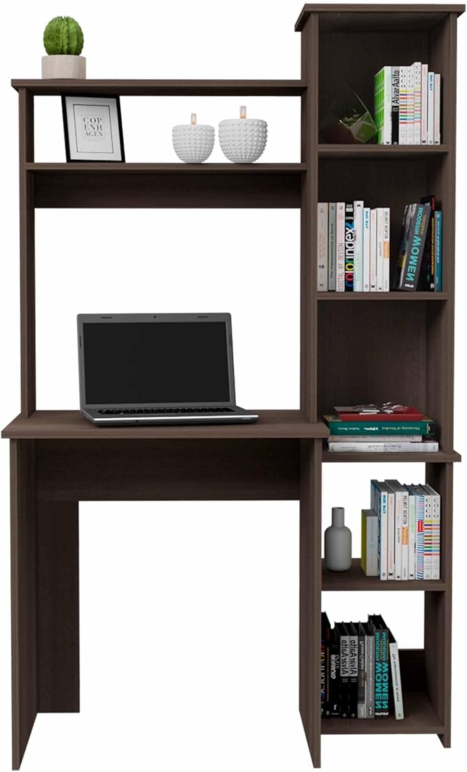 Home Office Desk Writing Desk Six ShelvesBrown
