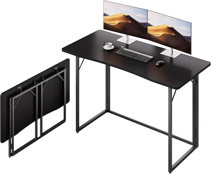 JOYMOOP Black 47.2 Folding Desk No Assembly Small Foldable Desk for Home Office Wooden Top Folding Computer Desk for Working Writing Studying - Large Size