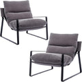 HEAH-YO Modern Accent Chairs Set of 2 Linen Fabric Living Room Chairs with Removable Cushion and Solid Metal Frame Comfy Reading Chairs for Bedroom Grey