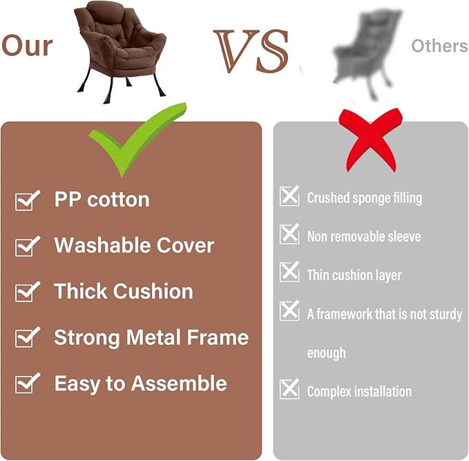 Lazy Chair for Living Room Modern Accent Chairs with Armrests Dark Brown Armchairs with Side Pocket Cozy Lazy Sofa for Reading Balcony Bedroom Dorm Small Spaces