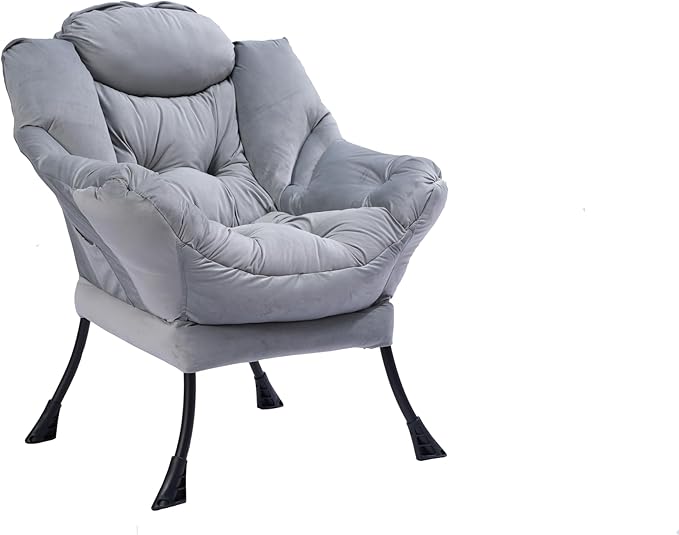 Living Room Chairs Modern Cotton Fabric Lazy Chair Accent Contemporary Lounge Chair Single Steel e Leisure Sofa Chair with Armrests and A Side Pocket (Light Gray02)