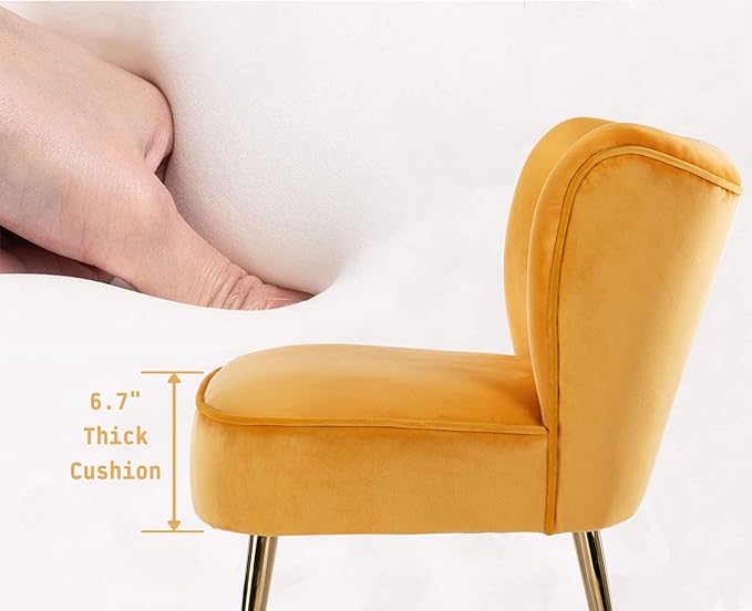 Yellow Velvet Accent Chairs Set of 2 with Golden Legs Upholstered Side Chairs Mid-Century Modern Slipper Chairs for Guest Room Comfy Armless Wingback Corner Single Sofa Living Room Chairs